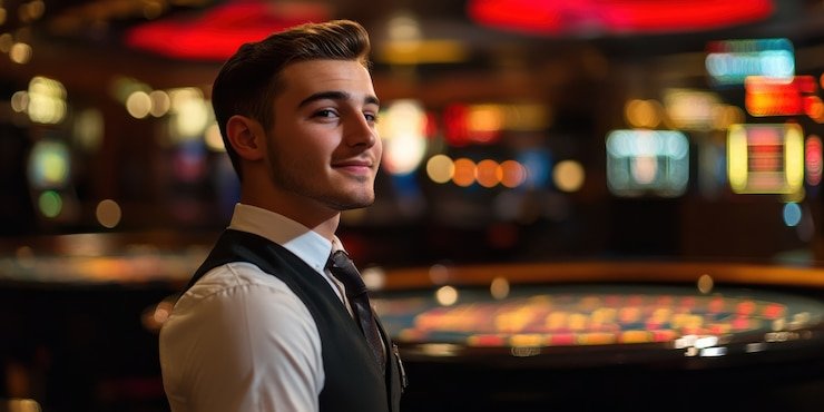 4d dragon live-dealer studio with HD camera setup and croupier at blackjack table
